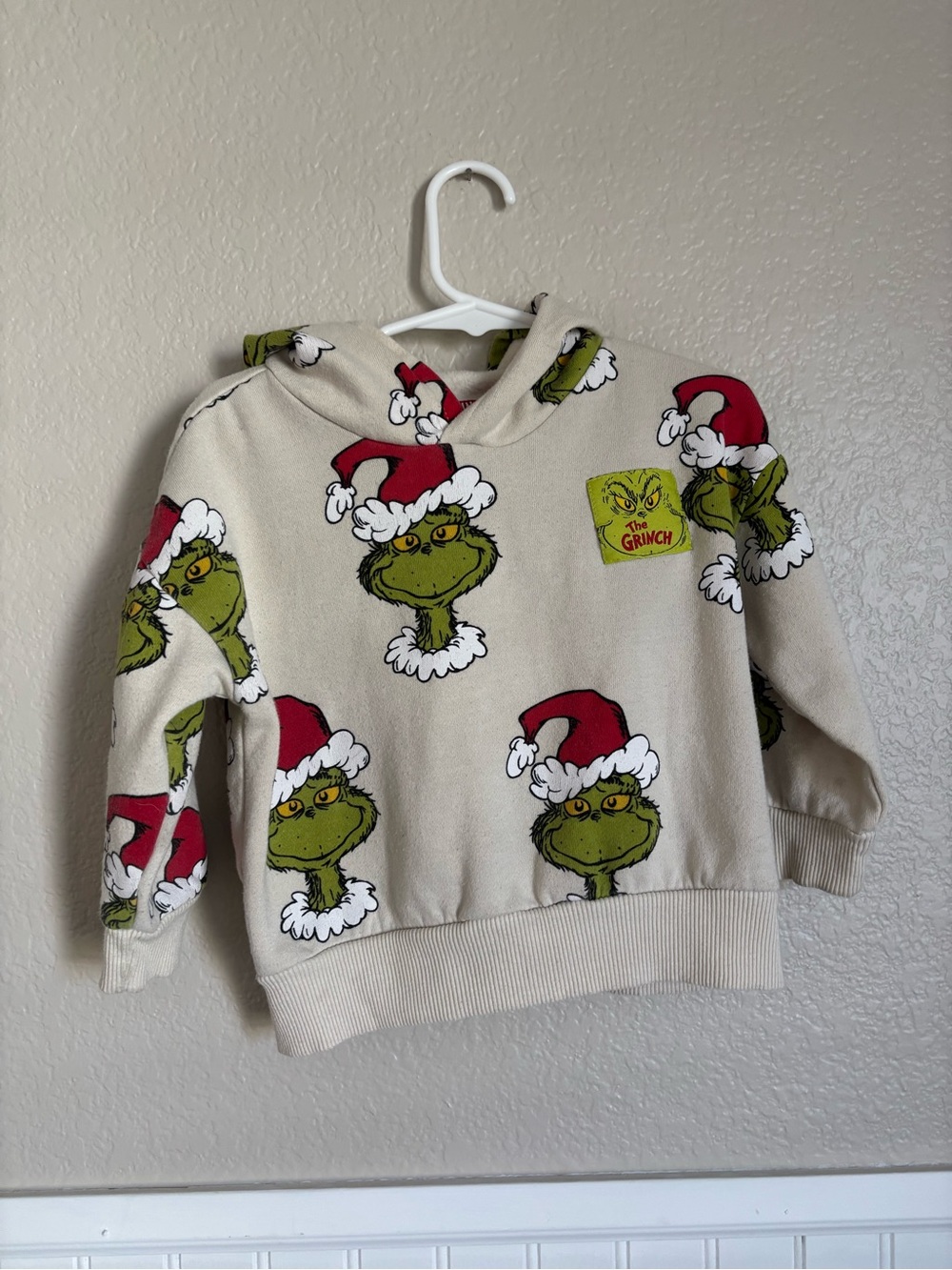 Kids Cream Grinch Crewneck Hoodie - Holiday Graphic Sweatshirt & Sweatpants